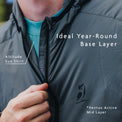 all-groups - close up showing a person wearing a mid layer over sun shirt to demonstrate use as a base layer