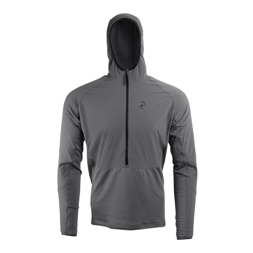 front view of gray men's fleece hoodie