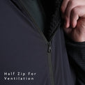 close side view of half zipper on ultralight fleece mid layer hoodie
