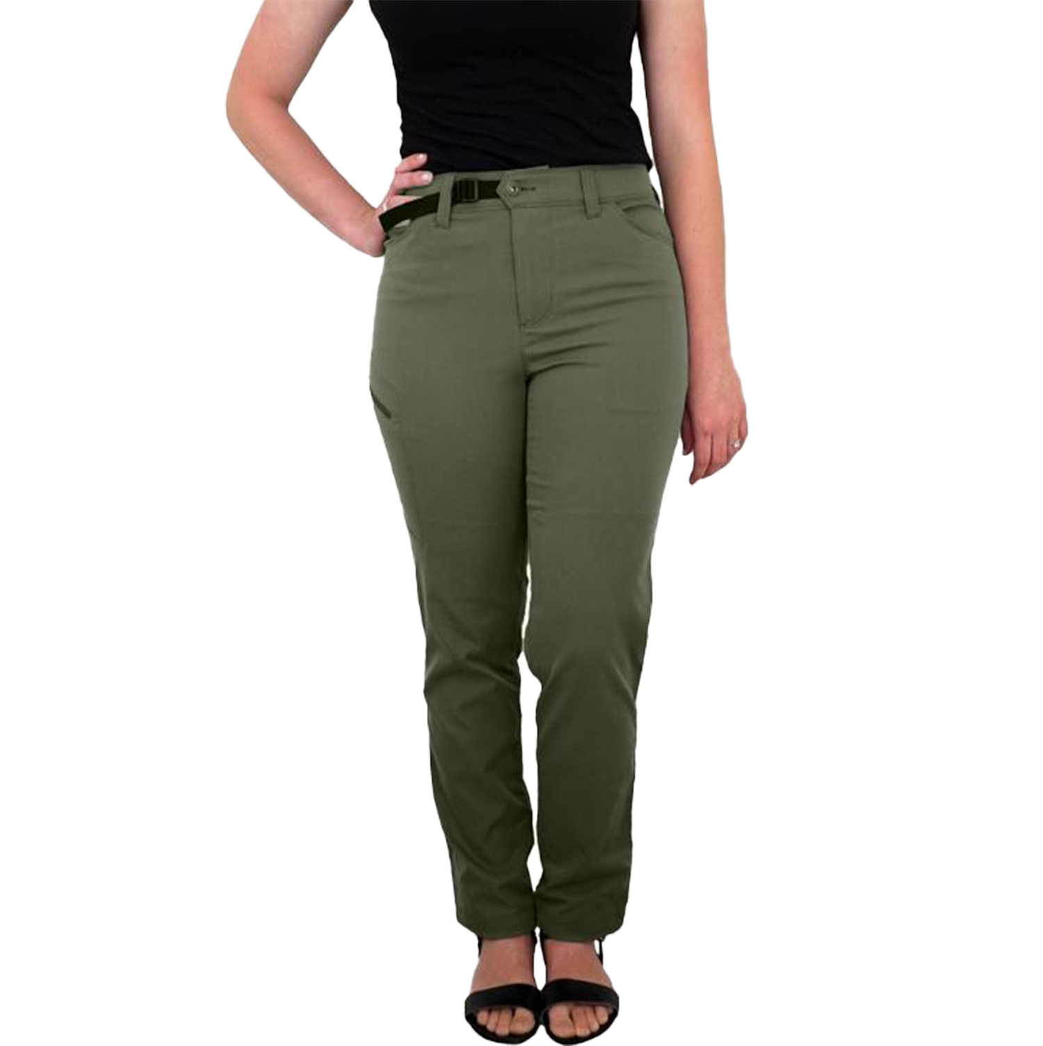 front view of green women's hiking pants
