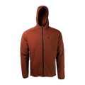 front view of men's full zip hooded jacket for backpacking