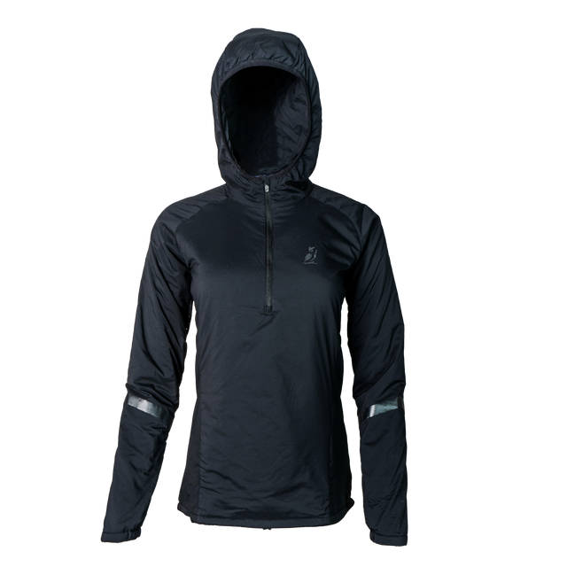 front view of women's black mid layer hoodie